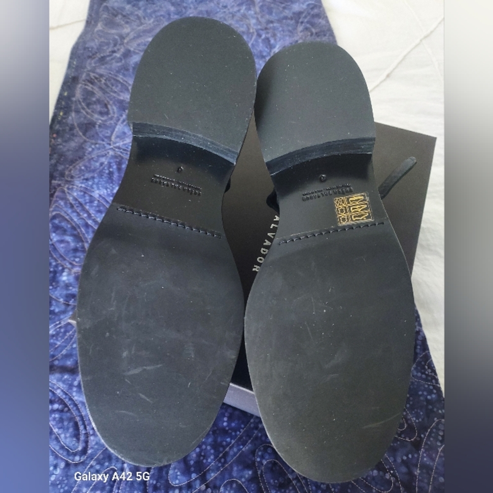 Freda Salvador Dahlia T-Strap Black Fisherman Loafers with Box Leather, Size 8 - Picture 10 of 13